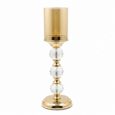 Candelabro de Latón con Esferas de Cristal y Pantalla Ámbar (36 cm)
