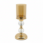 Candelabro de Latón con Esferas de Cristal y Pantalla Ámbar (30 cm)