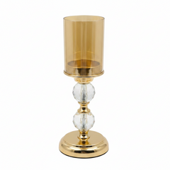 Candelabro de Latón con Esferas de Cristal y Pantalla Ámbar (30 cm)