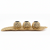 Set de Portavelas Triple: Oro Imperial con Relieve Botánico
