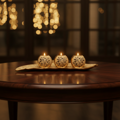 Set de Portavelas Triple: Oro Imperial con Relieve Botánico