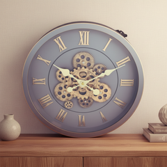 Reloj de Pared Grand Classic - Azul Medianoche y Engranajes Dorados 35 CM