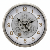 Reloj de Pared Techno-Chic - Plata y Engranajes Expuestos 33 CM