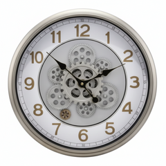 Reloj de Pared Techno-Chic - Plata y Engranajes Expuestos 33 CM