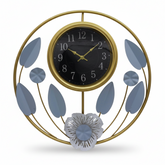 Reloj de Pared Escultórico - Diseño Floral en Oro y Azul Glaciar 53 CM
