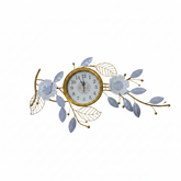 Reloj de Pared de Lujo Horizontal - Composición Floral y Hojas de Oro