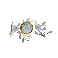 Reloj de Pared de Lujo Horizontal - Composición Floral y Hojas de Oro