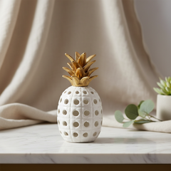 Piña Decorativa Hojas Dorada