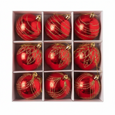 Bolas de Navidad Rojas con Lineas Doradas X9