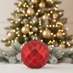 Bola de Navidad roja con diseño de lineas 12cm