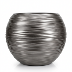 Maceta Esférica Acanalada Tono Gris 38x40cm