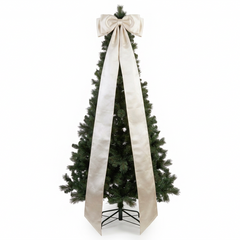 Moño Gigante Champagne Elegante para Cúspide de Árbol Navideño