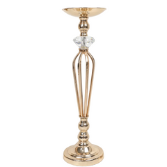 Candelabro Metalico Mediano Dorado con Diamante de cristal
