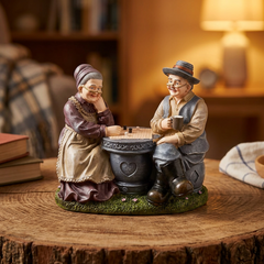 Figura decorativa de abuelitos jugando ajedrez 13cm