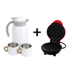 Combo Desayuno Perfecto: Termo + Tazas + Mini Wafflera de Corazón