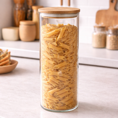 Recipiente Premium de acrilico con Tapa Natural estilo bambu 860ML
