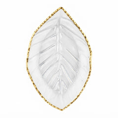 Plato Decorativo de Vidrio en Forma de Hoja con Borde Dorado