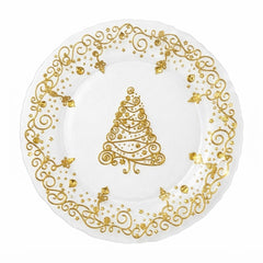 Plato Base Navideño de Vidrio Transparente 32cm "Árbol de Navidad" con Borde Dorado