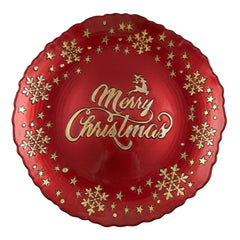 Plato Base Navideño de Vidrio Rojo 32cm "Merry Christmas" con Detalles Dorados