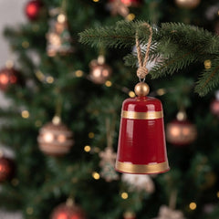 Campana Navideña Colgante 10cm Rojo y Dorado con Cuerda rústica