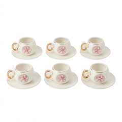 Set de Pocillos con Flor Rosa Pastel (6 Puestos)