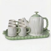 Set de Tetera y Tazas con Bandeja - Diseño Ondulado Verde Menta 8pz