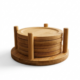 Portavasos de Bambú Natural (Set x5 Piezas) con Soporte de Mesa