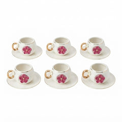 Set de Pocillos con Flor Fucsia (6 Puestos)