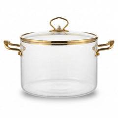 Olla de Vidrio con Detalles en Acero Dorado (5.5 Litros)