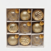 Set de 9 Esferas Navideñas Doradas Variadas