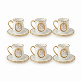 Set de Pocillos con Detalle de Lazo y Bordes Dorados (6 Puestos)