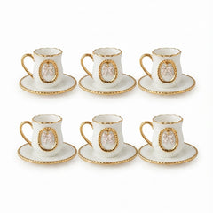 Set de Pocillos con Detalle de Lazo y Bordes Dorados (6 Puestos)