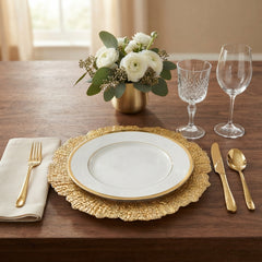 Plato Base de Cristal con Borde Tallado Dorado (32 cm)