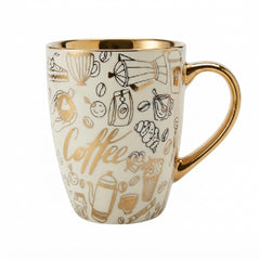 Pocillo de Cerámica Temático "Coffee" con Diseños Dorados