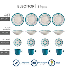 Vajilla Eleonor 4 puestos 16 piezas Corona