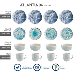 Vajilla Atlantia 4 Puestos 16 Piezas Corona