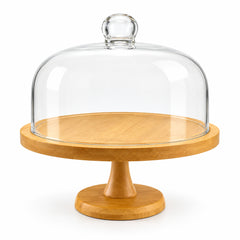 Postrera con Pedestal de Madera y Cúpula de Vidrio