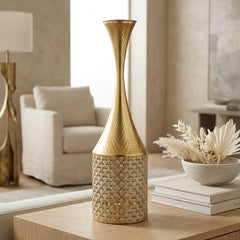 Jarrón Decorativo Metálico de Piso con un Acabado Artesanal 62x18cm