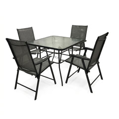Comedor Exterior de 5 Piezas con Mesa de Vidrio Templado y 4 Sillas