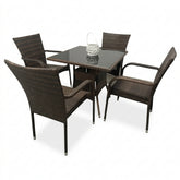 Juego de comedor exterior de 5 piezas con mesa cuadrada de vidrio