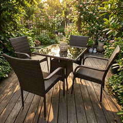 Juego de comedor exterior de 5 piezas con mesa cuadrada de vidrio