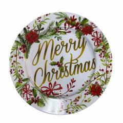 Plato Base Decorativo Navideño Corona de Flores "Merry Christmas" - 32 cm