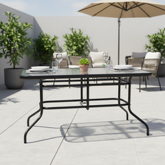 Mesa de Comedor para Exterior Rectangular de Vidrio Templado y Metal