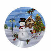 Plato Base Decorativo Navideño Muñeco de Nieve y Cabaña - 32 cm