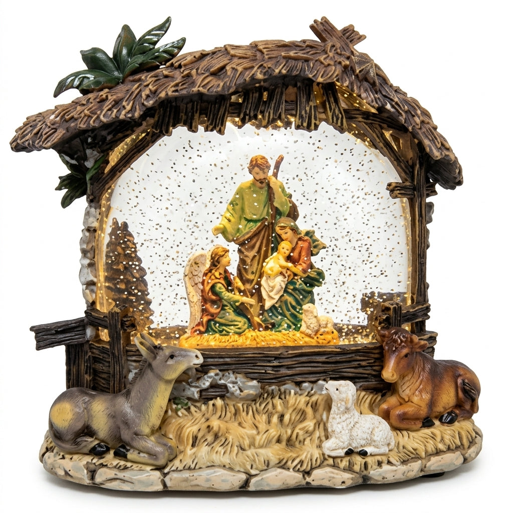 Esfera de Agua Pesebre Navideño con Luz y Nieve