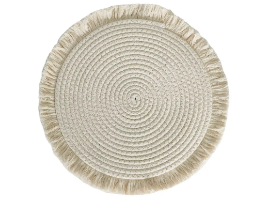 Individual Redondo en Algodón/Cordón con Flecos – 35 cm