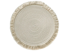 Individual Redondo en Algodón/Cordón con Flecos – 35 cm