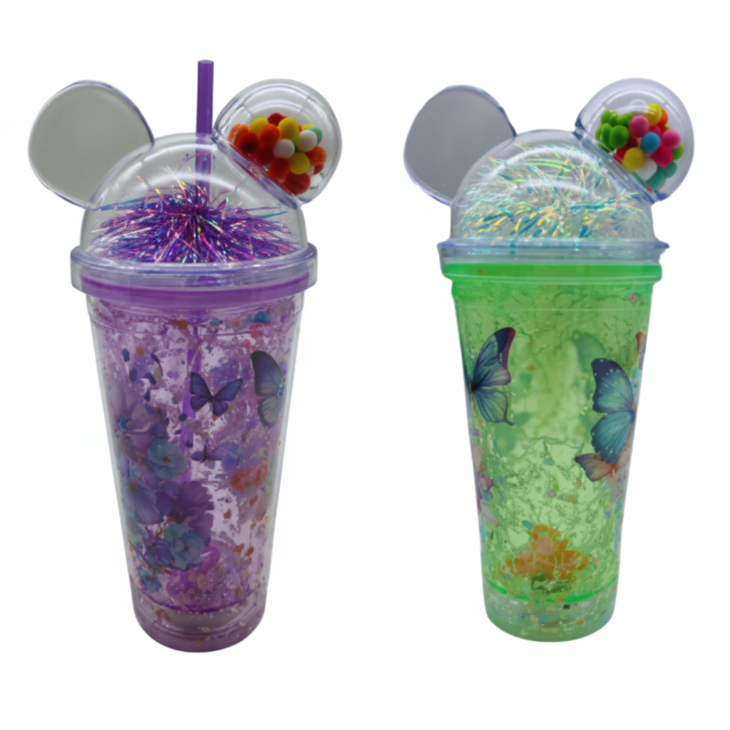 Vaso Termo Doble Pared Infantil Mariposas y Orejitas de Felpa