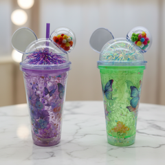 Vaso Termo Doble Pared Infantil Mariposas y Orejitas de Felpa