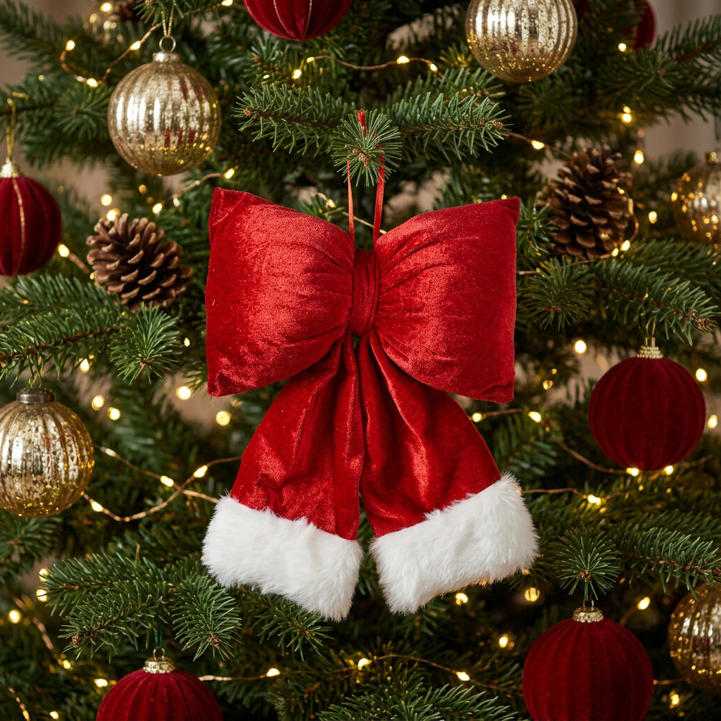 Moño Decorativo de Navidad Rojo Felpado 26x31cm